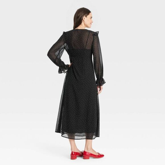 A New Day - Women's Long Sleeve Sheer Maxi Dress - A New Day Black/White - Picture 2 of 3